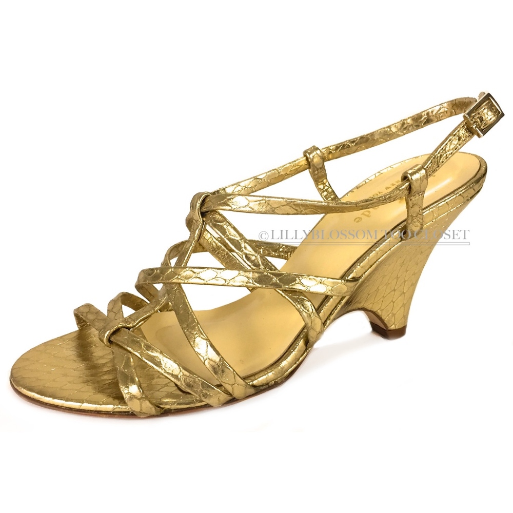 KATE SPADE Gold Snake Criss-Cross Wedge Sandals